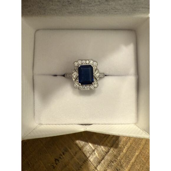 Antique Style 1.67 Ct Sapphire & Lab Created Diamond VS2 Sterling Silver Ring - Picture 1 of 6
